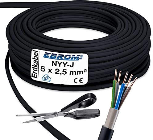Cable para corriente de alta intensidad, NYY-J, 5 x 50 mm², cable subterráneo, plástico, 50 m, color negro