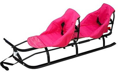 2in1 Kinder Duo Schlitten aus Aluminium mit Rückenlehne, Matrazen, LED für Kinder und Erwachsene 2 Personen Tragfähigkeit bis 100k (Graphite/Pink)