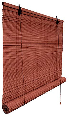 Victoria M. Bambusrollo Sonnenschutz Sichtschutz Rollo Seitenzugrollo, für Fenster und Türen, Blickdicht, 140 x 220 cm, Kirsche