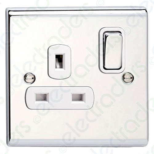 Deta SD1207CHW Switched Socket Outlet 13 Amp - 1 Gang (Polished Chrome/White Insert)