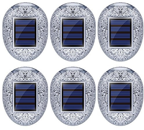 Lot de 6 lampes solaires en pierre - IP65 - Étanches - À énergie solaire - En forme de galets - Décoration de jardin - Pour terrasse, cour, allée, jardin - Lumière blanche