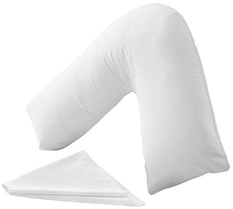 ER Traders Ltd V Pillow With V Pillowcase Hollowfibre Back and Neck Support V Shaped Orthopedic (White, Complete with Pillow)