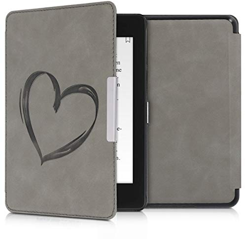 kwmobile Hülle kompatibel mit Amazon Kindle Paperwhite (10. Gen - 2018) Hülle - Kunstleder Cover - Herz Brush Grau