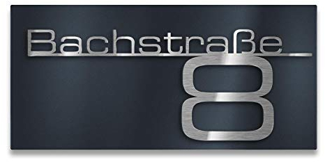 Metzler Hausnummer, Schriftzug aus Edelstahl, individuelles Hausnummernschild in Anthrazit (RAL 7016), Straßenschild mit Hausnummer, massiv & gebürstet, 3D-Effekt, Made in Germany, Größe: 40 x 20 cm