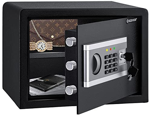 KESSER® Elektronischer Tresor | 35x25x25cm | Inkl. Batteriebox | Elektronischer Safe | 3x Doppelbolzenverriegelung | Boden Wandtresor | Möbeltresor | Innenbeleuchtung | Panzerschrank Zahlenschloss