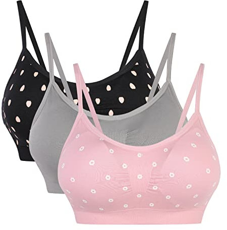 Vertvie Womens Strech Duenn Ohne Buegel Push up Yoga Sports BH Bra Top Set Fuer Fitnesstraining Polsterung 2er/3er Pack(Größe M/Etiketten L,Hellgrau+Schwarz Herz+ Rosa)