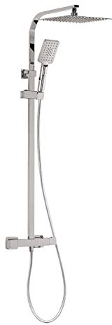 aquaSu® Duschsystem Tela mit Thermostat-Armatur, Kopfbrause & Handbrause | Handbrause: 3-strahlig | Kopfbrause: 1-strahlig | Antikalk | eckig | höhenverstellbar | Chrom | 72334 3