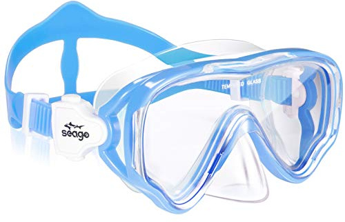 Seago Swimming Mask Swim Goggles for Kids Boys Girls Youth 6-14 8-12 8-14 4-7, Anti-Fog 180° Panoramic View Soft Silicone Skirt Kids Pool Underwater Swimming Goggles with Nose Cover, Snorkel Equipment