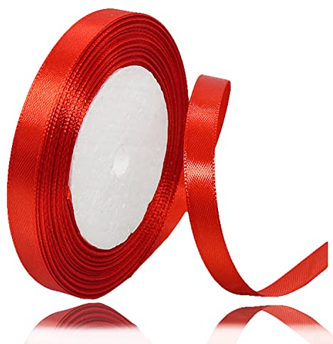 Geschenkband Rot 10mm Breit, 23 Meters Satinband Rot Geschenkbänder Stoff Schleifenband Dekoband zum Geschenkverpackung, Bastelarbeiten, Geburtstag und Hochzeitsdekoration