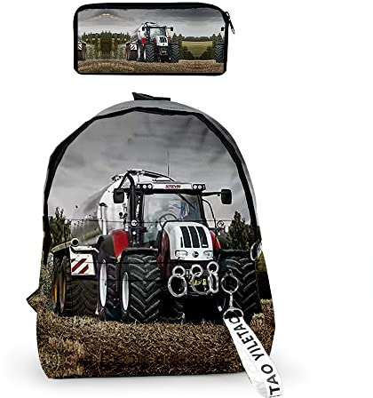 Proxiceen Traktor Rucksack 2-teiliges Set Für Jungen Mädchen, Grosse Rucksäcke Mit Ergonomisch Geformter Rücken, Schulranzen Groß