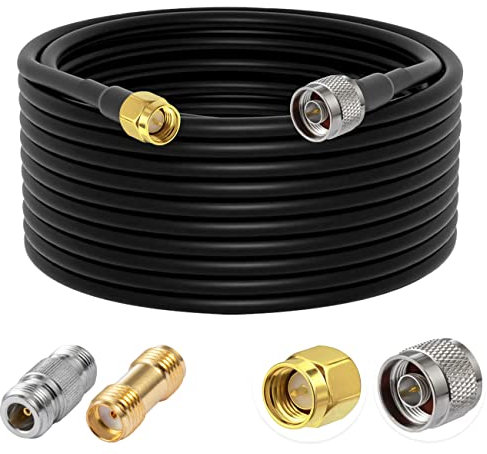 Vecys N Macho a SMA Macho Cable Coaxial de Baja Pérdida RG58 49.2FT/15M + 2PCS N SMA Adaptador Kit para 3G 4G 5G LTE Antena Ham Radio GPS WiFi