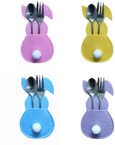 CXWLD 16 x Osterhasen-Bestecktaschen, niedliche Hasen-Serviettenhalter, wiederverwendbarer Geschirrhalter, Utensilien-Aufbewahrungstaschen Zuhause, Ostern, Party, Tischplatte