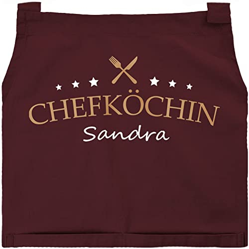 SpecialMe® Kochschürze Küchenschürze Damen Chefköchin Wunschname Sterne- Koch personalisierte Schürze für Frauen Baumwolle bordeauxrot unisize