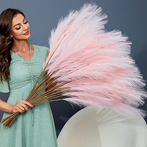 FOTEEWL Lot de 8 grandes branches d'herbe de la pampa artificielles pour décoration de vase et d'intérieur, de style bohème, rose, 96,5 cm de hauteur