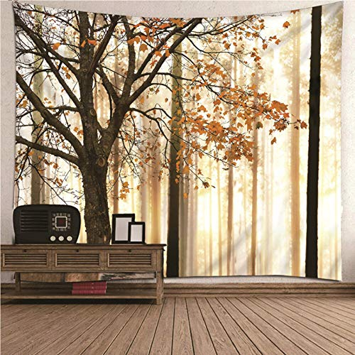EHOMERY Wandteppich Klein Wandtuch Orient Gelb Ahornwald Sonnenschein Wandbehänge Aus Stoff Wandbehang Deko Wandschmuck Groß Schlafzimmer Wohnzimmer Wanddekoration 200X200Cm