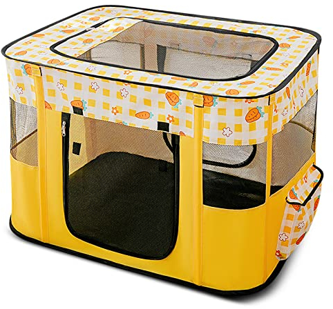 ALLSOPETS Faltbarer Haustierstall Tragbarer Katzen Laufstall Hunde Zelt Hundekäfig für Hund Welpe Freigehege Hundebox Kaninchen Zwinger mit Tragbar Handtasche (Gelbe Karotten, XL)