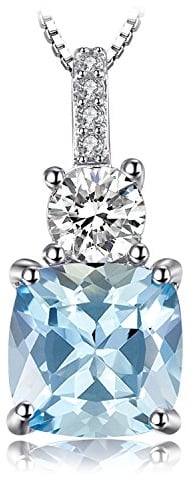 JewelryPalace Kissenschliff 2.2ct Natur Blau Topas Kette Anhänger 45CM, Blautopas Schmuck Set, Halskette Damen Silber 925 Collier Damen Quadrat Edelstein Mädchen, Ketten mit Zirkonia Stein Frauen