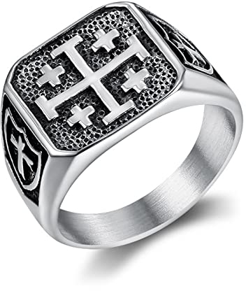 Jerusalem Kreuz Religion Titan Stahl Herrenringe Einfach Retro Punk Hip Hop Rock für Mann Freund Biker Schmuck Kreativität Geschenk