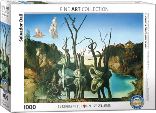 Salvador Dali - Schwäne spiegeln Elefanten - 1000 Teile Puzzle im Format 68x48 cm + Deluxe 3er Set Puzzle Zubehör