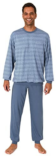 Normann Herren Pyjama Langarm mit Bündchen in wunderschöner Streifenoptik - auch in Übergrößen, Farbe:Marine, Größe:58