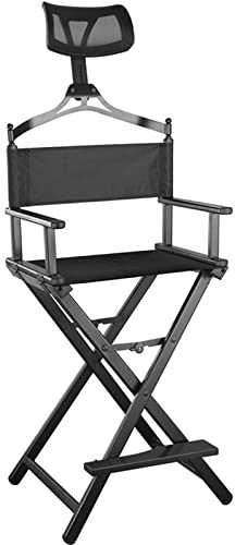 31 Tall Folding Directors Artist Make-up Stuhl, Aluminium Directors Chair mit Kopfstütze für Studio Salon Eitelkeit, Protable Tall Folding Directors Chair,Schwarz
