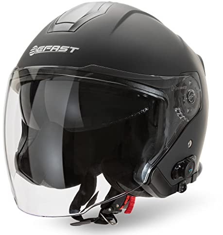 Befast | JET Connect - Casco Jet Omologato con Interfono per Comunicazione Pilota-Passeggero, Casco Scooter con Visiera Parasole a Scomparsa, Casco Moto Jet con Prese d'Aria, Colore Nero