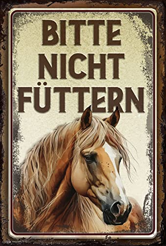 Panneau d'avertissement – Attention – Veuillez ne pas nourrir ! – Panneau en aluminium Dibond – Résistant aux intempéries – 30 x 20 cm (cheval, plaque de cheval)