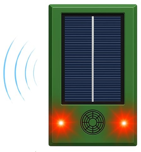 Ahuyentador de Palomas,Aves,Gatos con ultrasonidos, se Recarga con su Placa Solar para Exteriores Emite ultrasonidos de Forma Continua