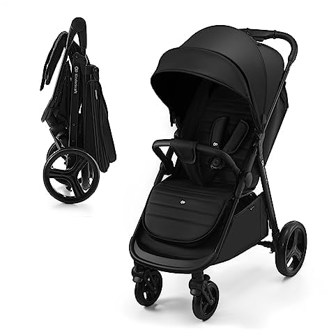 Kinderkraft RINE Buggy bis 22 kg, Kinderwagen, Mit einer Hand zusammenklappbar, wasserfestes Verdeck mit UPF50+ Filter, liegende Position, Getränkehalter im set, Schwarz