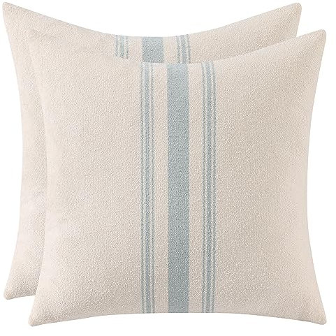 Tosleo 2er Set Boho Streifen Kissenbezug 45x45 cm Weiche Baumwolle Leinen Nadelstreifen Kissenhülle Bauernhaus für Sofa Schlafzimmer Wohnzimmer Auto Dekor Kopfkissenbezug Blau