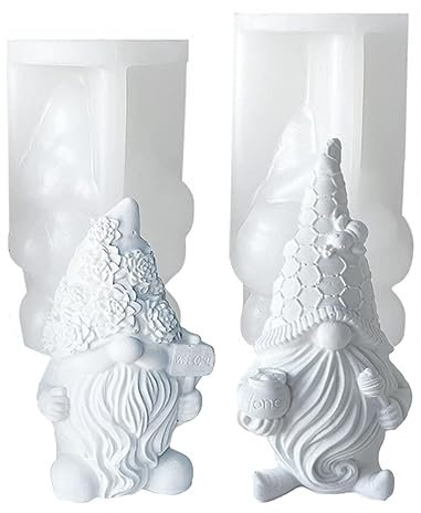 Silikonform Kerzenform Weihnachten DIY Silikon Kerzen Gießform 3D Elch Weihnachtsmann Weihnachtsbaum DIY Kerzengießform für die Herstellung von Kerzen (2Stk/Wichtel B)