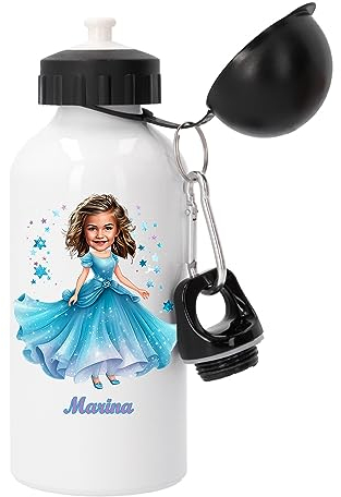 Kembilove Botellas Personalizadas niñas con foto – Cantimplora Infantil Personalizada – Botella Superhéroes sin BPA – Botellas agua niñas colegio personalizada – Capacidad 500 ml (Princesa)