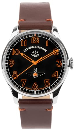 Sturmanskie Gagarin Heritage Automatik mit Lederband 40mm Limited Edition 2416/3905148, Schwarzes Zifferblatt mit braunem Lederband, Retro