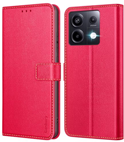 Ganbary Coque pour Xiaomi Redmi Note 13 Pro 5G (Pas pour 4G) / Poco X6 5G, [Housse en Cuir PU Premium] [Etui à Rabat] [Pochette de Portefeuille], Étui de Protection - Rouge