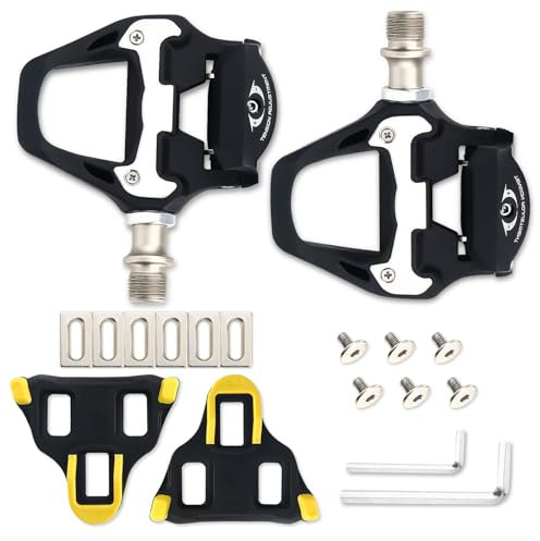 Road Bike Pedals, SPD Pedals, Clipless Bicycle Pedals with Cleats Compatible with SPD SL System, 9/16 Aluminum Alloy Threads Cycling Pedal, for Indoor Outdoor, MTB, Spin Bike