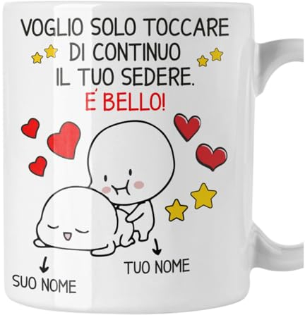 Tazza Mug San Valentino PERSONALIZZABILE Regalo Fidanzati Innamorati Divertenti Voglio Solo Toccare di continuo Il Tuo Sedere a Natale è più bello PERSONALIZZA con Nome, 11 once liquide