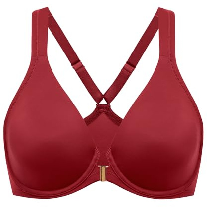 DELIMIRA Front Fastening Racerback Plus Size Bra Red Revelry 34C