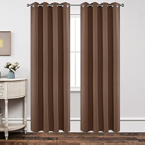 Joydeco Blickdichte Vorhänge mit Ösen Gardinen 2 Stück H 220 x B 140 Verdunkelungsvorhang Braun Thermovorhang Hitzeschutz, Ösenvorhang für Schlafzimmer Wohnzimmer