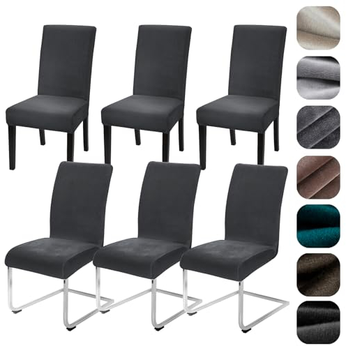 Alishomtll Stretch Samt Stuhlhussen 6er Set Velvet/Velour Stuhlbezug Schwingstuhl Elastische Hussen Waschbarer Stühle Schutz für Küche Restaurant Hotel Bankett Hochzeit (Dunkelgrau, 6 Stück)