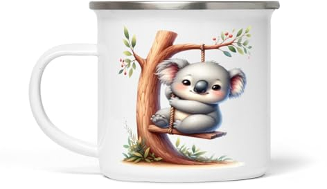 Koala Kids Adventure Mug en Esmalte Blanco - 354 ml, Perfecto para bebidas calientes y frías, robusto y divertido