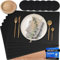 Mahewa® 6er Set Premium Tischset aus Kunstleder - Platzset abwaschbar und wasserdicht - Platzdeckchen Telleruntersetzer in Lederoptik (Schwarz, Eckig mit Halter)