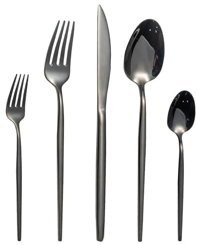 Besteck Set, LAZAHOME 30-teilig Besteckset für 6 Personen mit Messer Gabel Löffel, Edelstahl Essbesteck für Familie/Party/Hotel/Restaurant, Schwarz Tafelbesteck, Spiegelpoliert&Spülmaschinenfest