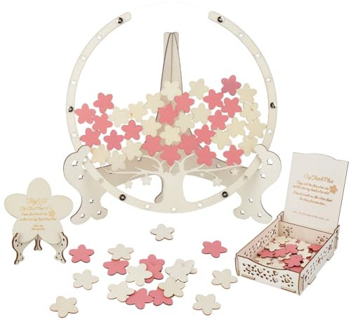 GORGECRAFT Rustic Wedding Guest Book Cherry Blossom Tree Alternative Guestbook Wedding Reception Signs 78pcs Wooden Flowers Picture Frame Drop Box for Bridal Anniversary Birthday Party Decoration