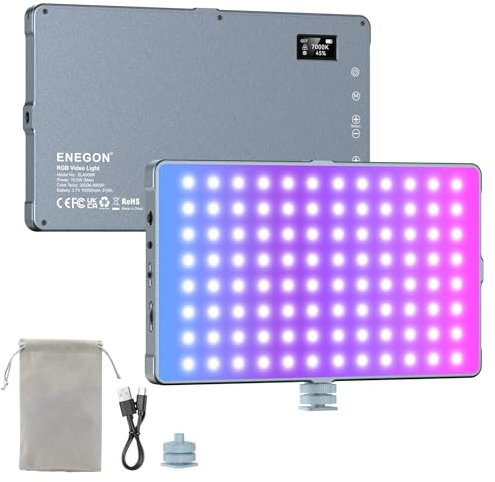 ENEGON Luci video LED RGB da 10000mAh – 276 LED Beads con Display OLED, 18,5W Max, CCT 2500–9900K, CRI 96+, 21 Modalità Scena – Ideale per Fotografia, YouTube, TikTok e Videoconferenze