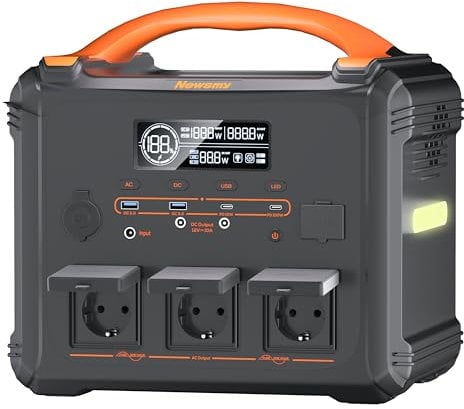 Newsmy Tragbares Powerstation 1102,5 Wh Aufladen von 0-100% in 1,2 Std., Mobiler Stromspeicher mit 1200 W x 3 AC-Steckdosen und USB-C PD 100 W, Solargenerator LiMnFePO4-Akku für Hause Camping