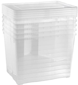 Grizzly Aufbewahrungsboxen 5 x 20 L medium hoch mit Deckel transparent - Klarsichtboxen stapelbar mit Belüftung