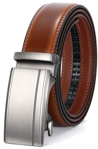 WHIPPY Automatik Gürtel Herren Leder Ratsche Ledergürtel Gürtel ohne Löcher, Breit 35mm braun 130cm