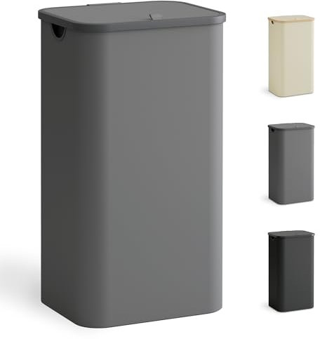 YOUDENOVA Wäschekorb mit Deckel 100L, Wäschesammler schmal mit Wäschesack, faltbarer Wäschesortierer mit Kunststoffgriff Wäschetruhe, hoch Laundry Baskets, (Grau)