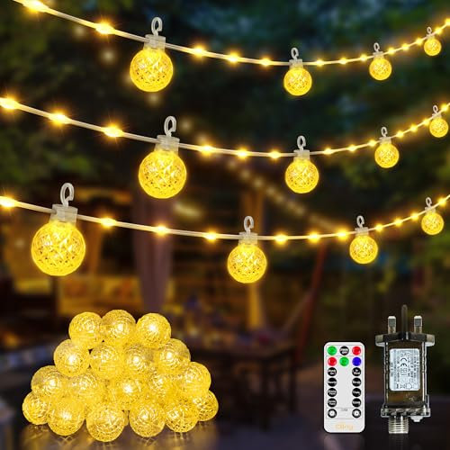 Ollny Christmas Tree Fairy Lights, 10M Globe Ball Fairy Lights Plug in, Waterproof Warm White String Lights Mains Powered/Remote/8 Modes/Timer/Indoor/Outdoor Lighting for Garden, Xmas Decorations