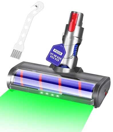 Spazzola Compatibile con Dyson V7 V8 V10 V11 V15 con 4 LED Verdi Ricambio con Dyson Aspirapolvere Accessori Scopa per Pavimenti Duri